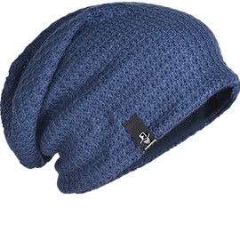FORBUSITE Mens Slouchy Long Oversized Beanie Knit Cap for Summer Winter B08 (Navy Blue)