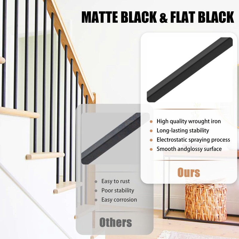 30 Pack 44'' Wrought Iron Balusters, Hollow Straight Bar Metal