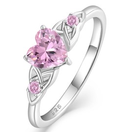Vesitim Celtic Knot Rings for Women 925 Sterling Silver Solitaire Ring Wedding Engagement Band Heart Created Pink Tourmaline Jewelry Size 10