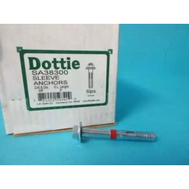 DOTTIE NEW BOX OF 50 DOTTIE SA38300 SLEEVE ANCHORS HEX NUT 3/8" 3" LENGTH ZINC PLATED