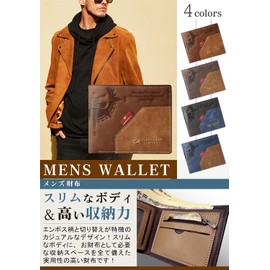 ORSUN Men's Wallet, Bifold Compact, Foldable, Thin, Genuine Leather, Coin Purse, Card Holder, Men's, navy