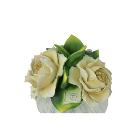 Ceramic Oil Diffuser and Oil Set with Porcelain Capodimonte Roses on Top Includes a 4oz Bottle of Aromamatic Home Fragrance Oil in Cream Flowers and Pomogranate Scent