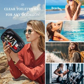 YOOLIFE Initial Make Up Bag Travel Toiletry Bag for Women, Clear Makeup Bag Organizer Cosmetic Bags Travel Essentials Gifts for Women Teen Girlfriend Teacher Mom Brithday Mothers Day Gifts Black A