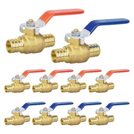 JUWO 1/2 Inch PEX Ball Valve, 10 Pack Pex Crimp Brass Full Port Shut-off Valve with 1/4 Turn Handle for Hot and Cold Water, UPC Certified