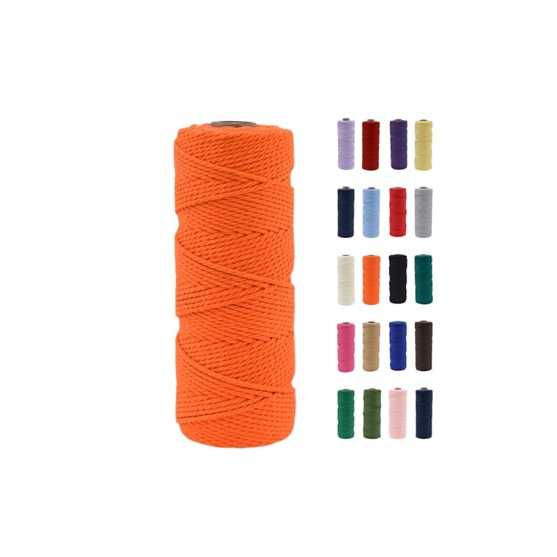 POPOYU 2mm Macrame Cord,100m Natural Cotton Macrame Rope,Orange Macrame Cotton
