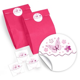 12 Gift Bags / Pink + 12 Stickers + 12 Bookmarks + 12 Mini Notepads Butterflies / Party Bags Guest Gift for Children Girls Children's Birthday Party Accessories Giveaways