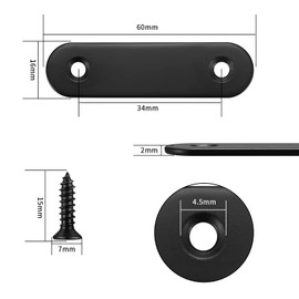 Joint Metal Fittings, Flat Plates, Shelf Brackets, Fixing Brackets, Furniture, I-Shaped Hardware, Reinforcement Plates, Connecting Hardware, Stainless Steel, Flat Brackets, Metal Fixing Plates, 2.4 x 0.6 x 0.1 inches (60 x 16 x 2 mm), Black | Set of 16