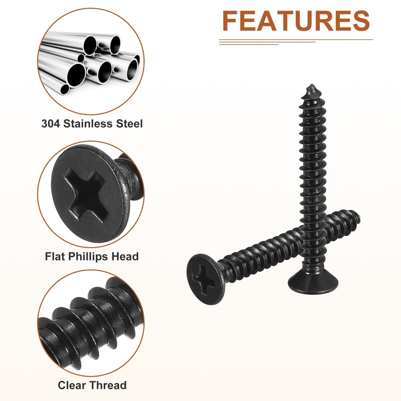 DTGN 50Pcs #10x1-1/2" Flat Head Wood Screws, 304 Stainless Steel