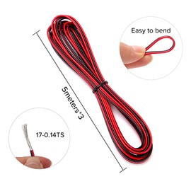 VooGenzek 15 m (3 x 5 m) 22AWG Electrical Wire Cable, Electric Wire 2-Core Black Red Cable, Stranded Tinned Copper Wire, for Monochrome LED Strips