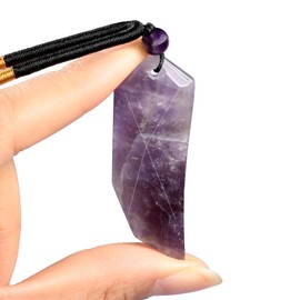 mookaitedecor Purple Amethyst Crystal Wolf Tooth Pendant Necklace for Men Women, Faceted Reiki Healing Crystal Stone Norse Viking Necklace Spiritual Protection Crystal Necklace Gift for Men Boy Friend