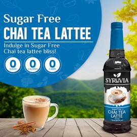 Syruvia Sugar Free Chai Tea Syrup With Syrup Pump Dispenser – Chai Tea Syrup Flavor, 25.4 fl oz - Perfect for Cocktails, ice Tea, Desserts, Italian Sodas, Ice and More, Kosher and Gluten-Free