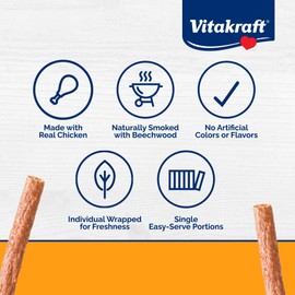Vitakraft Treaties Dog Treat Sticks - Dog Sticks with 90% Real Chicken & Natural Smoke Flavor - Chewy & Fresh Pet Snacks for On-The-Go (Smoked Chicken, 16 Count)