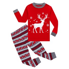KikizYe Big Girls Boys Long Sleeve Christmas Pajamas Sets 100% Cotton Pyjamas Kids Pjs Size 8 Reindeer