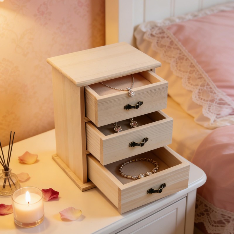 Nudaoz 2-Pack Unfinished Solid Pine Wood Box with 3 Mini