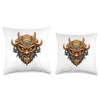 Scary Golden Yokai Oni Mask Japanese Anime Warrior Throw Pillow