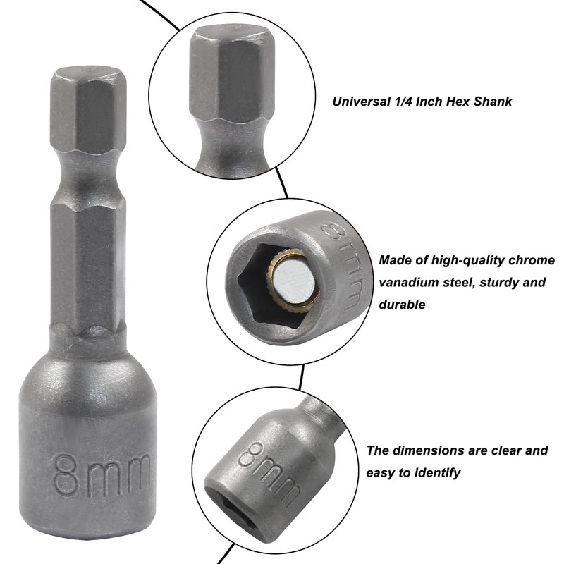 Cjueiom 2pcs 1/4" Quick-Change Hexagon Socket, 8mm Metric Nut Drivers