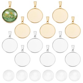 UNICRAFTALE 24 PCS 12 Sets 2 Colors Blank Dome Flat Round Pendant Making Kit 304 Stainless Steel Blank Pendant Cabochon Settings Charms Trays with Glass Cabochons for Necklace Jewelry Making