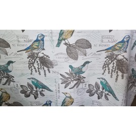 Vintage Bird Curtain Valance, White and Turquoise Curtain Valance, Vintage Curtain Valance, Kitchen Curtain, Classic Valance Bird, Stamps Curtain Valance (42-43 Inches Wide x 14.75 Inches Long)