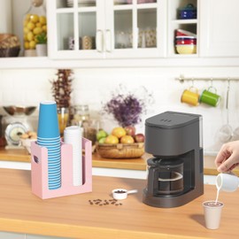 WINFFOR Disposable Cup Organizer Dispenser - 2 Compartments Lightpink Acrylic Cup and Lid Holder with Handles Plastic Cup Dispenser Countertop Paper Cup Holder for Coffee Bar House Party Essentials