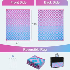 Wonnitar 8x10 Outdoor Rug, Large Waterproof Reversible Plastic Straw Rug for Patios, Indoor/Outdoor Area Rug Lightweight Camping Rug for Outside RV Balcony Garden Deck, Blue/Purple