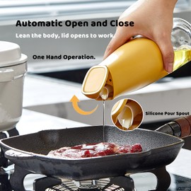 Besosay Auto Flip Olive Oil Dispenser Bottle for Kitchen, 500ml/17oz Glass Cooking Oil Container With Automatic Cap and Stopper, Non-Drip Spout, Soy Sauce, Vinegar Condiment Dispenser Container