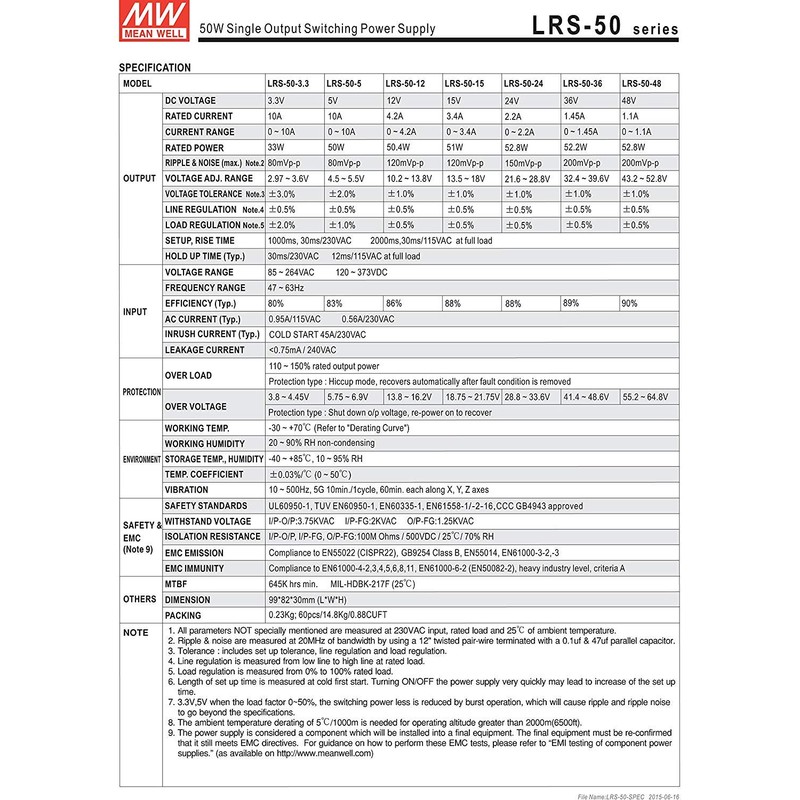 MeanWell LRS-50-24 Power Supply - 50W 24V