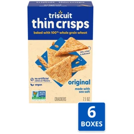 Triscuit Thin Crisps Original Whole Grain Wheat Crackers, Vegan Snacks, Bulk Snack Crackers, 6 - 7.1 oz Boxes