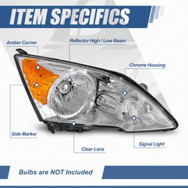 Auto Dynasty Headlights Assembly Compatible with 2007-2011 Honda CR-V, Passenger Right Side Halogen Headlamp Replacement, OEM Factory Style HO2503129, SAE/DOT Approved, Chrome Housing Amber Corner