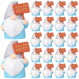 Seenelling 24 Pcs Mini Resin Gnomes Figurine Miniature Tiny Fairy Gnomes Figurine Inspirational Appreciation Gnome Statue with Motivational Word for Office Desk Table Employee Supplies(You Are Worthy)