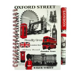 Famous London Icons A6 Notebook Notepad & Pen - Wire-bound Notepad - British Souvenirs Stationery Memo Book - England Souvenir Notebook & Pen Union Jack Gift Set