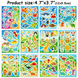 HOWAF 300+ Glitter Stickers for Kids Boys Crafts DIY Scrapbooking Cards, 24 Sheet Sea Animal Dinosaur Stickers for Boys Kids Journal Photo Albums, Boys Papeterie Water Bottle Stickers