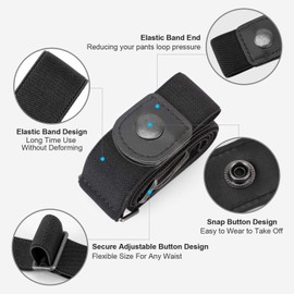 WHIPPY No Buckle Stretch No Show Belt for Men 1.38 inches Wide, Buckless Invisible Elastic Belt for Jeans Pants (Black, Small Size 30-48 inches)