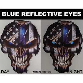 Decals by Haley Blue Line Skull Decal Sticker with Reflective Eyes Thin Stripe I Support Police Vinyl Bumper Graphic Black White Emblem for Car Truck Vehicle Peel and Stick Graphic