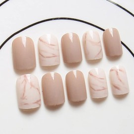 24pcs Cat's Eye Nail Art Press on Nails Uas Postizas Cuadradas Brillantes Cortas Uas Postizas Artificiales Manicura de Dedos para Mujeres y Nias (Mrmol Rosa)