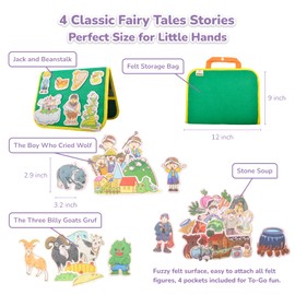 CHEFAN Felt/Flannel Board Story Set of 4, PRECUT Felt Pieces for Preschool Toddlers, Stone Soup, The Three Billy Goats Gruff, Jack and Beanstalk, The Boy Who Cried Wolf