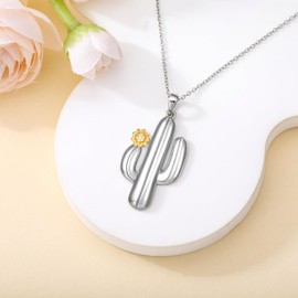 LWXIE Diamond Cactus Necklace for Women Sterling Silver Cactus Necklace 925 Silver Cactus Jewelry for Mother Daughter 18+2Inch