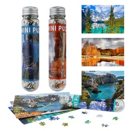 MISITU Small Puzzles for Adults Mini Puzzles 150 Pieces Small Jigsaw Puzzles Micro Piece Challenging Difficult Travel Puzzles Games Toys Gifts Puzzles 6 x 4 inch Forest Lake Puzzles (Pack of 3)