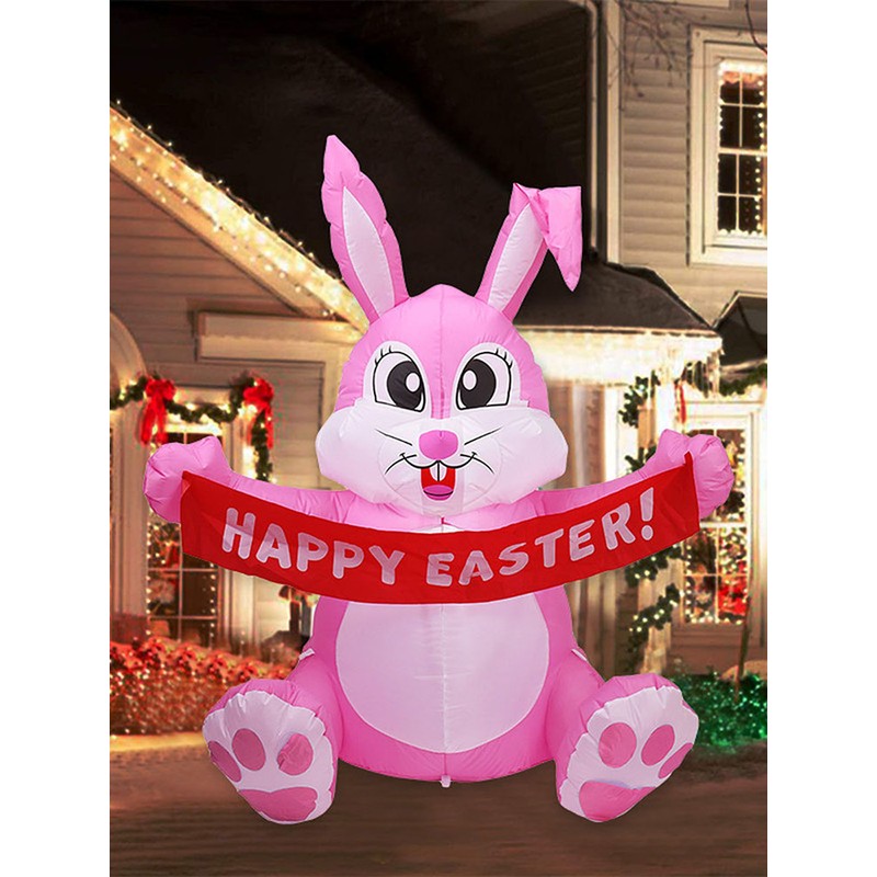 Lighted Inflatable Easter Bunny Easter Blow Up Rabbit with Built