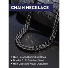 Bandmax Thick Cuban Link Chain Necklace for Men 9mm Wide Hip Hop Chain with Strong Clasp, 61cm Curb Chains Black