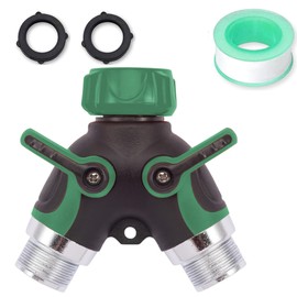 Hose Splitter 2 Way, Heavy Duty Metal Connector, Two Way Garden Hose Splitter, High Flow Spigot Faucet Bib Adapter, Solid Double Y Shut Off Valve with 2 Extra Rubber Washers