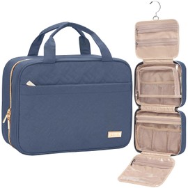 NISHEL NISHEL Travel Toiletry Bag for women, Portable Hanging Organizer for Travel-Sized Shampoo, Conditioner, Brushes Set, Makeup Accessories, Medium Size, Aegean-Blue