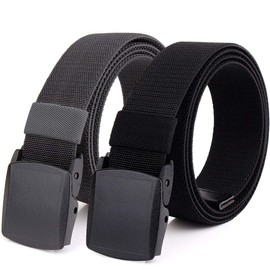 HOANAN 2-Pack Elastic Stretch Belt, Men’s All Size No Metal Nylon Tactical Hiking Belt (Fit up to 50", Blackdarkgrey)