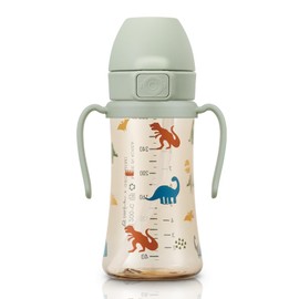 GROSMIMI GROSMIMI Flip Top Spill Proof Sippy Cup, PPSU, BPA Free, 10 oz, Stage 2 Straw for Toddlers (Dinosaur)