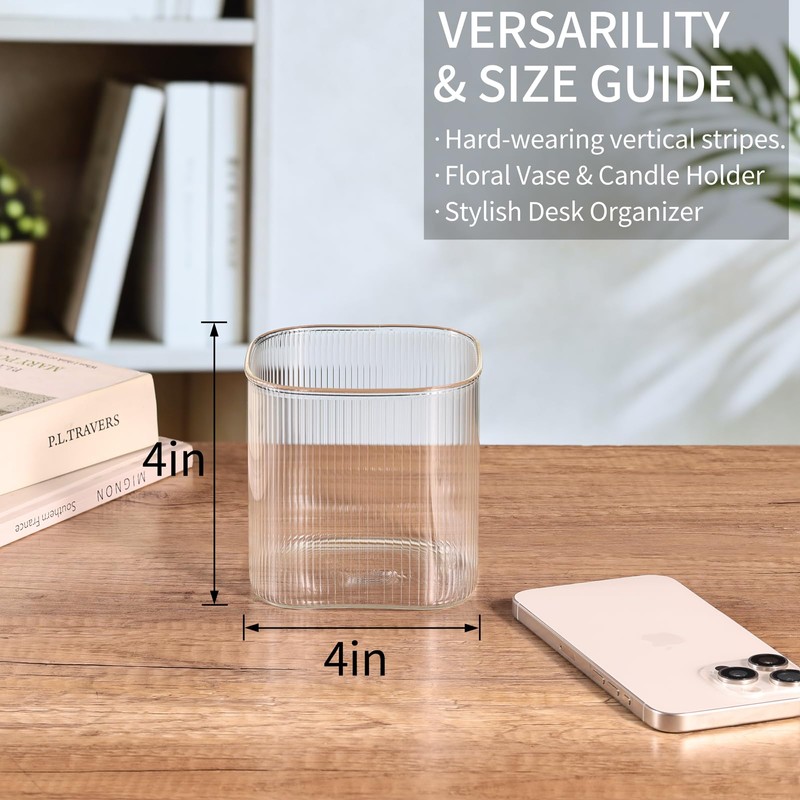 6 Pack Square Glass Vases for Centerpieces 4" x 4"