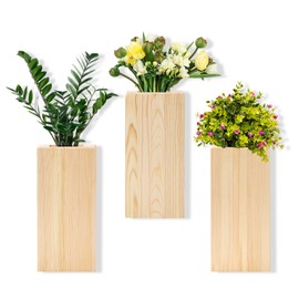Levende Plante Pine Wood Wall Mount Planters - Set of 3, Modern Wall Vases for Flowers, Perfect for Bedroom, Bathroom, and Living Room Decor, Wall Flower Pots for Dried Floral Decorations