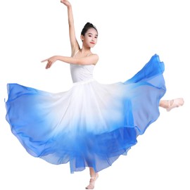 ORIDOOR 720 Degrees Tencel Wrap Dress Gradual Color Tencel Ballet Modern Dance Girl Performing Classic Photography Practice Skirt Royal Blue White 6-9 Years