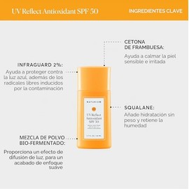 Naturium UV Reflect antioxidante, amplio espectro SPF 50 PA ++++ protector solar transparente, protector ligero para cara y piel con acabado mate suav