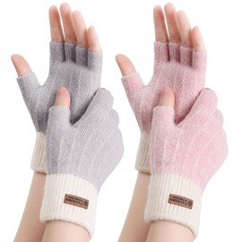 Geoxury Fingerless Gloves - Half Finger Mittens Winter Knitted Thermal Women Gloves For Cold Weather Typing Working Driving