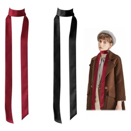 Pack of 2 Women's Fabric Belts, 5 cm x 200 cm, Satin Belt, Plain Silk Scarf, Tie Belt, Women's Stylish Versatile Satin Sash, Bridal Belt for Evening Dress, Hair Scarf, Hat Band Waist (Red Black)