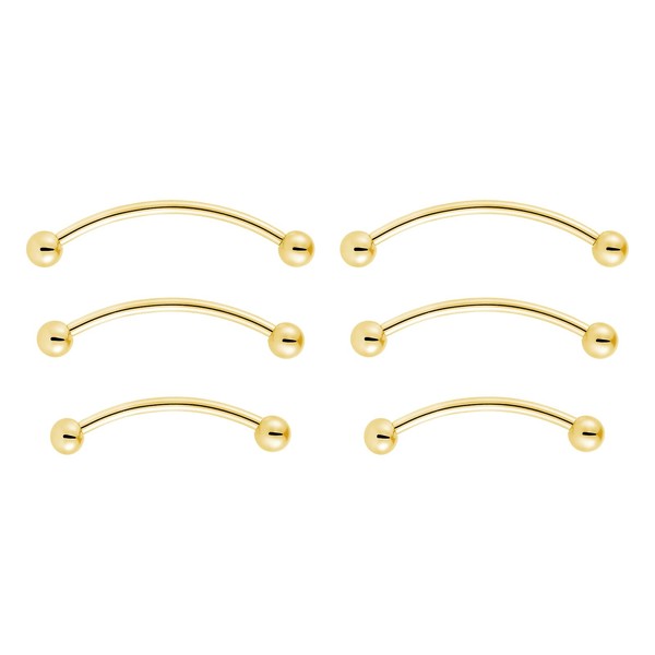 NewkeepsR 3 Pairs-16G(1.2mm) Titanium Gold Bent Curved Barbell Banana Bar,Vertical